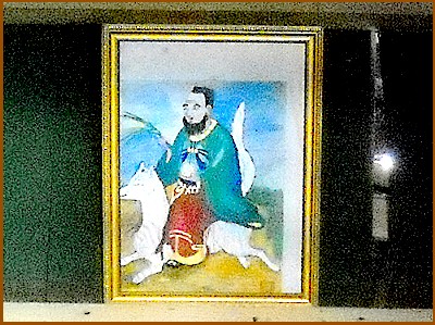  神主が狐に跨って闊歩している絵